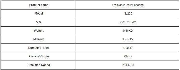 Łożysko walcowe dwurzędowe NU / NJ 205 Otwarte uszczelki Typ Średnica zewnętrzna 52 mm