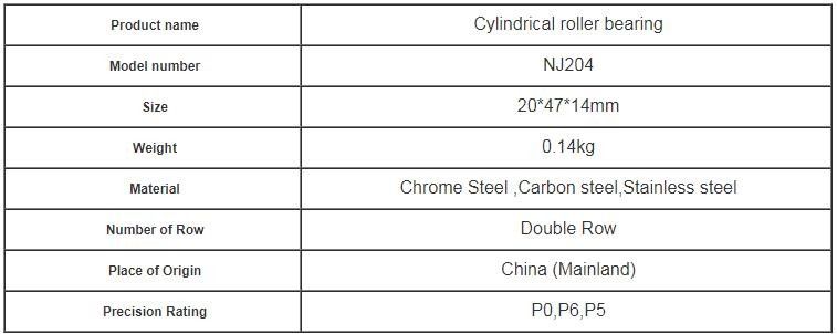 Łożysko walcowe z mosiężną klatką NU204 / NJ204 Precision P5 P4 rozmiar 20 * 47 * 14 mm